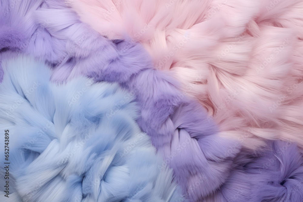 Abstract background of fluffy fur surface in pastel purple surface. Copy space, magic fairy colours. Hair childish background