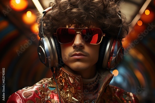 disco player in headphones
