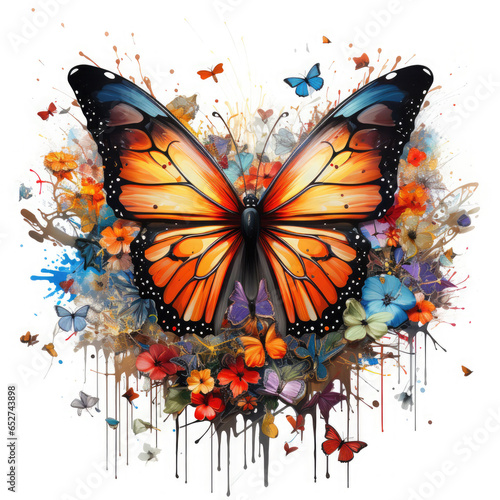 Watercolor Butterfly with flowers Illustration, Generative Ai © Creative Artist