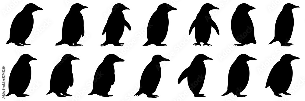Obraz premium Penguin antarctica and arctic silhouettes set, large pack of vector silhouette design, isolated white background