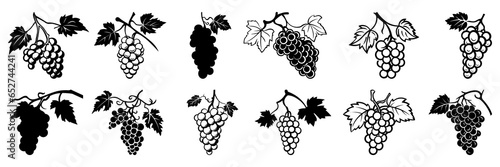 Grape vine and vineyard silhouettes set, large pack of vector silhouette design, isolated white background