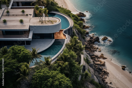 Seaside Cliff Modern Home with Infinity Pools and Roof Terraces - Embodying Premium Location and Architectural Mastery. Generative AI. © Modern Artizen