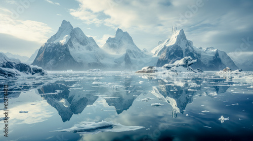 Arctic Fantasy Landscape with Icebergs and Beautiful Panorama Abstract Illustration Digital Art Wallpaper Background Backdrop Cover Magazine