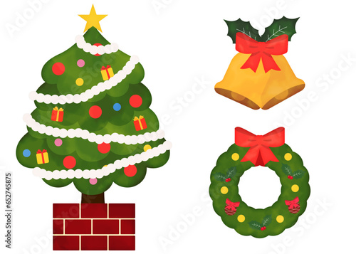 クリスマスツリーとリースのイラスト
