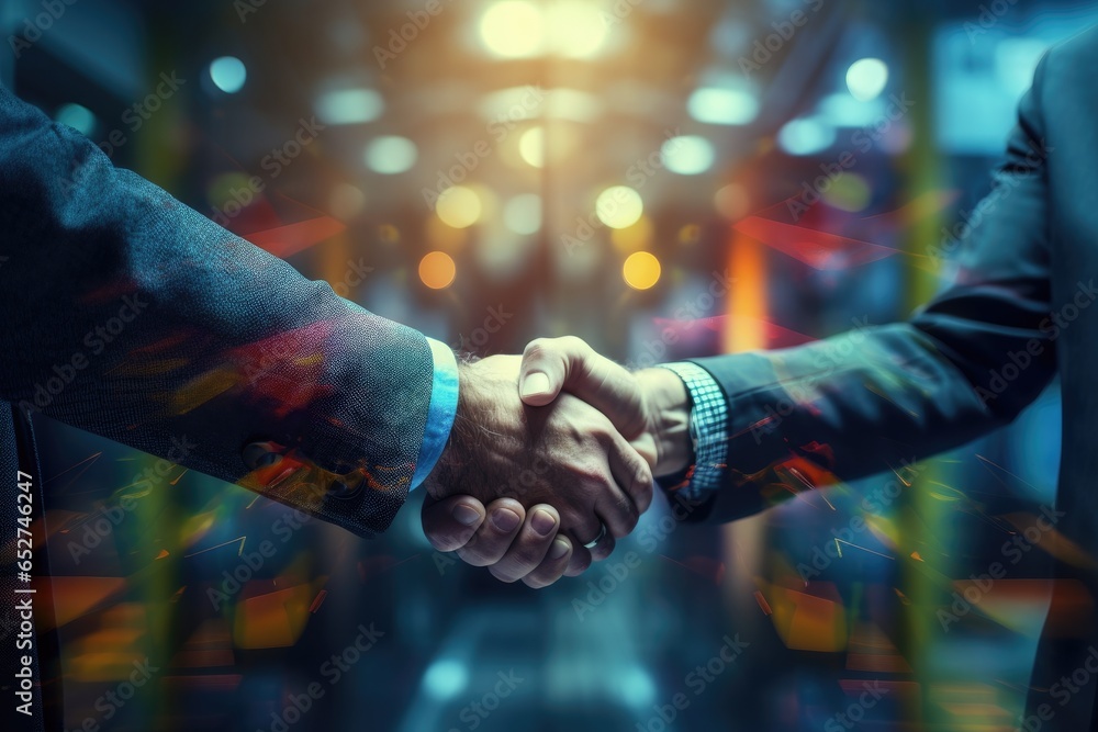 Man Handshake with partner. business concept. Generative AI Man Handshake with partner. business concept. Generative AI