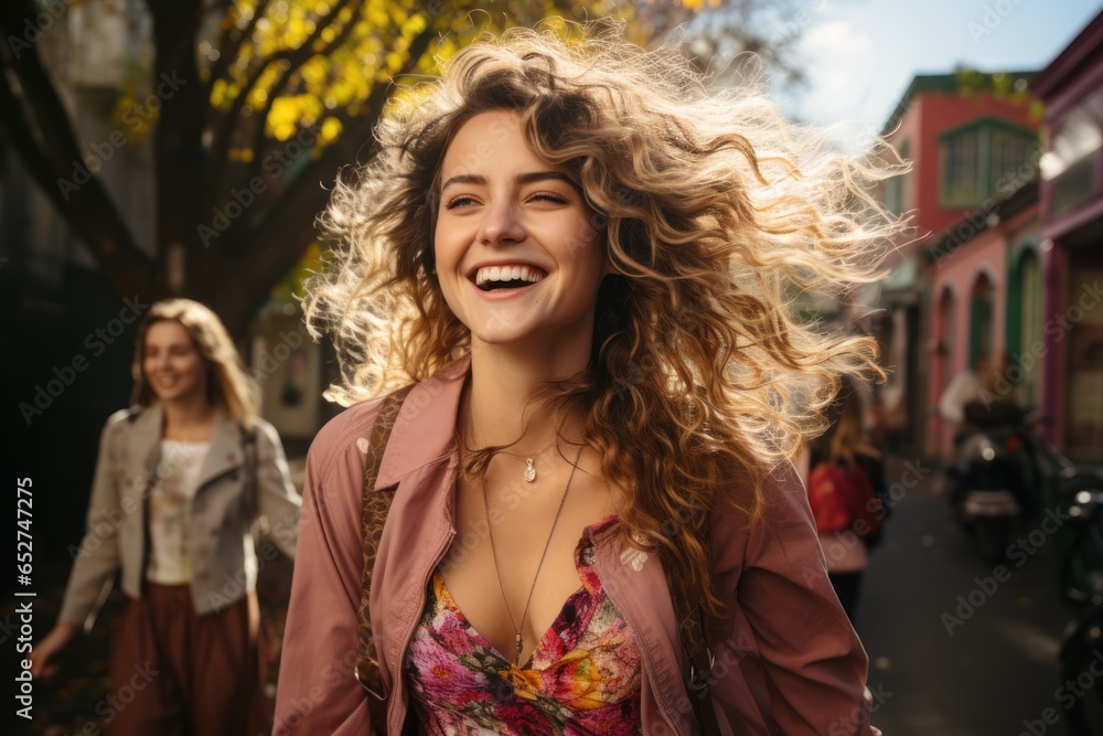 Naklejka premium happy girl spend time outdoors