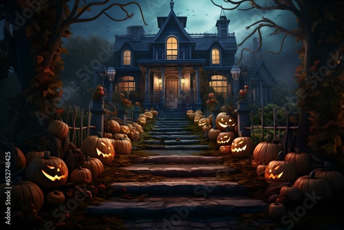 Gruseliges Haus bei Mitternacht an Halloween