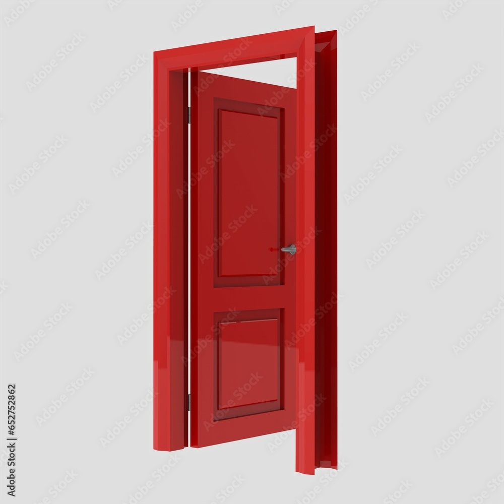 red wooden interior door illustration set different open closed isolated white background