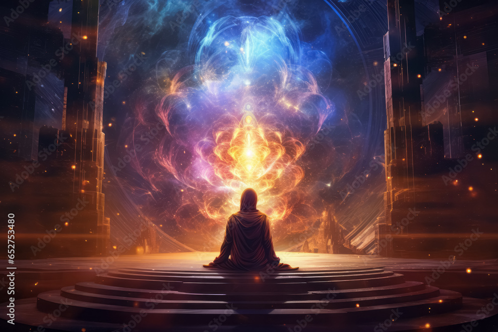 Spiritual meditation, cosmic energy, inner harmony, transcendental experience, healing concept. Spiritual meditation, cosmic energy, inner harmony, transcendental experience, healing concept.