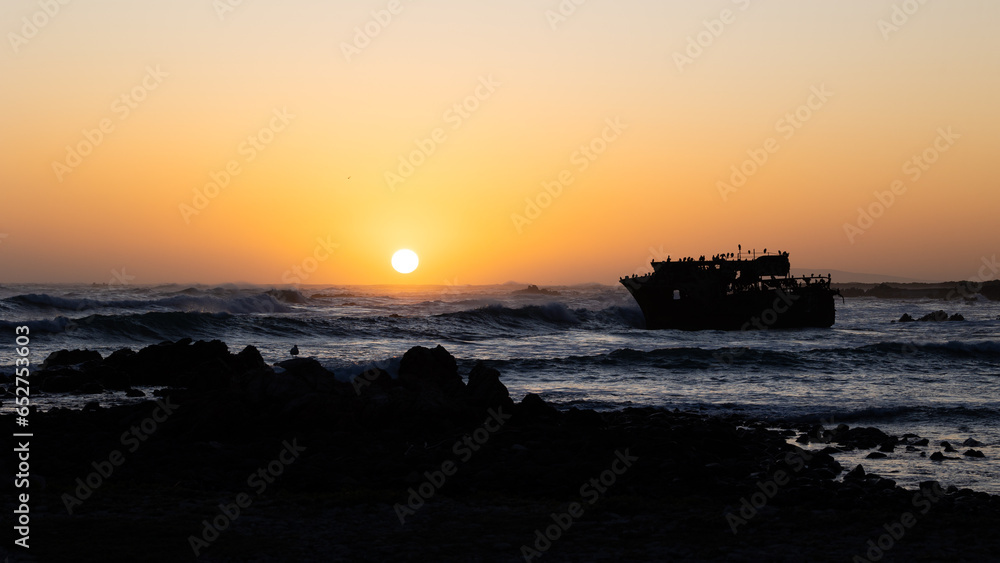 Silhouette of a shipwreck in Agulhas National Park - the Meisho Maru.