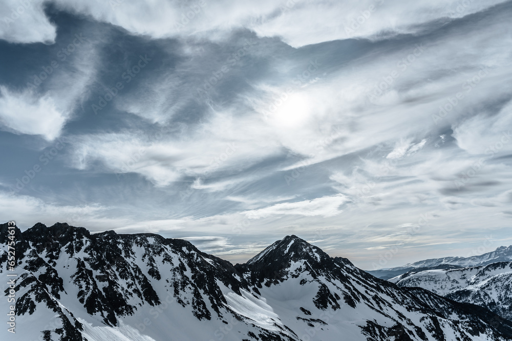 Obraz premium Aerial view of the Pyrenees during winter season
