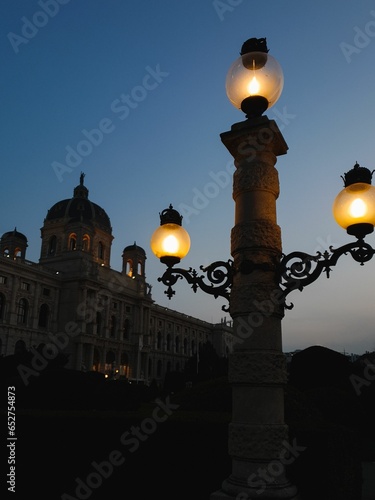 Photography Isolated, vintage street lamp in front of the Natural Museum in Vienna, Austria