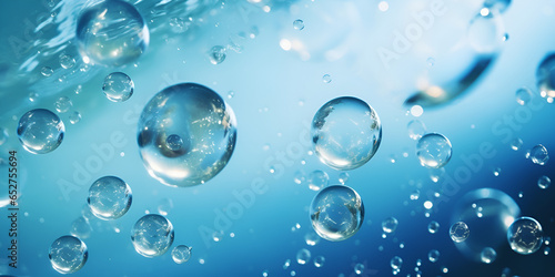 Underwater bubbles with sunlight. underwater background bubbles  Abstract bubbles in water with a blue backdrop and large air bubbles  generative AI