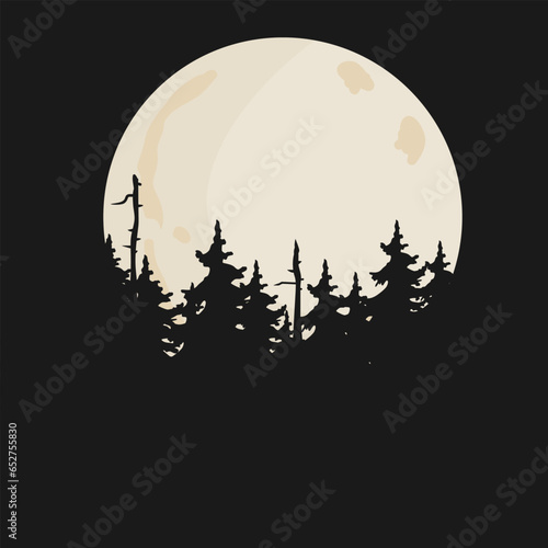 Vector night background with trees and full moon. Forest landscape illustration, place for text. © Toltemara