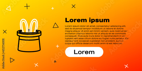 Line Magician hat and rabbit ears icon isolated on yellow background. Magic trick. Mystery entertainment concept. Colorful outline concept. Vector