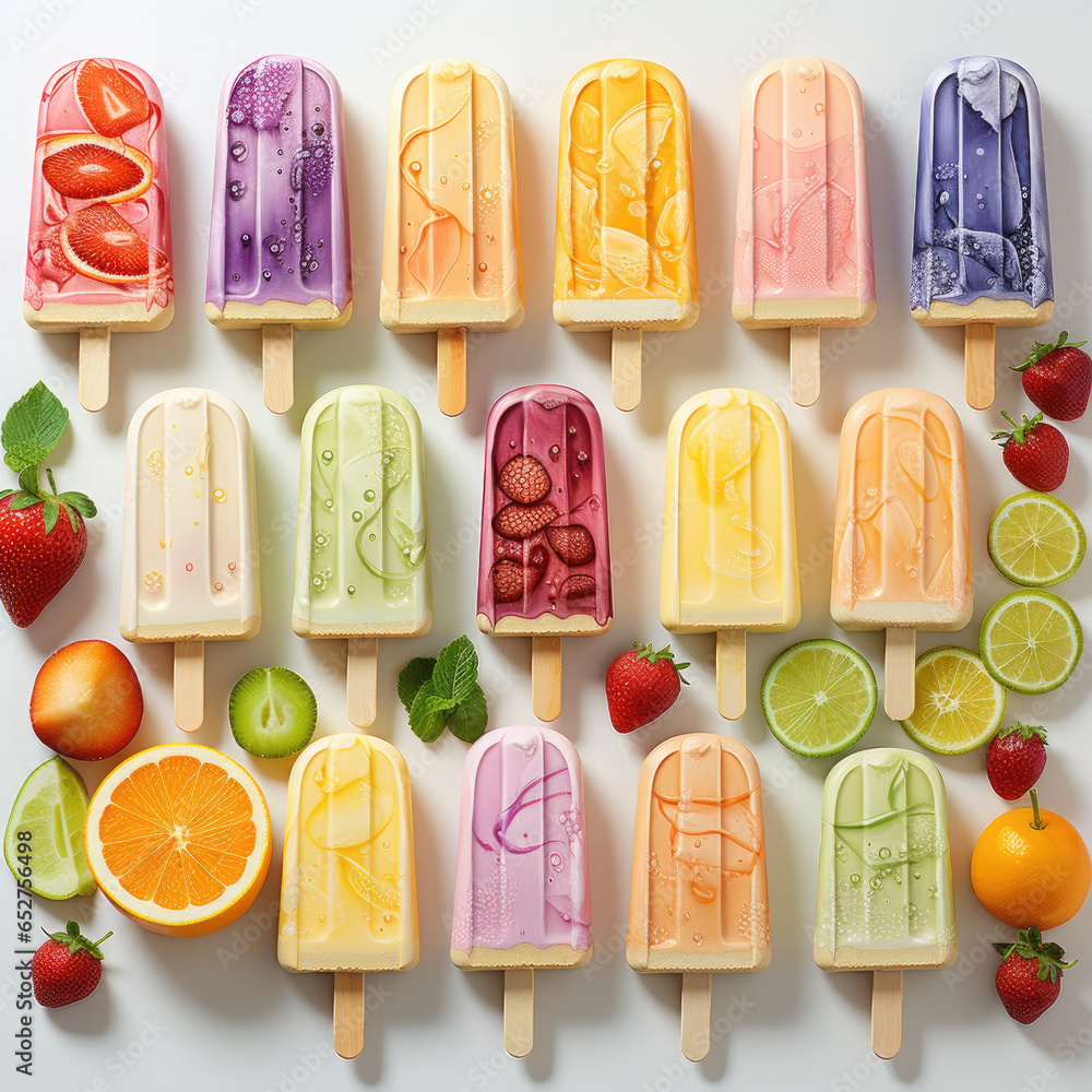 Ice cream popsicle lolly with fruits toppings Pattern design Illustration, Generative Ai Ice cream popsicle lolly with fruits toppings Pattern design Illustration, Generative Ai