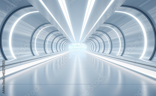 3d white, futuristic space tunnel room.