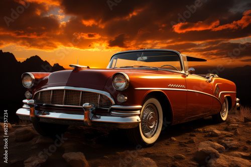 Classic 1950s convertible car under a golden sunset  Generative AI