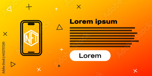 Line Mobile with art store app icon isolated on yellow background. Technology of selling NFT tokens for cryptocurrency. Non fungible token. Colorful outline concept. Vector