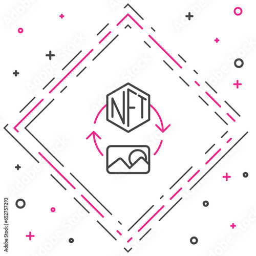 Line NFT Digital crypto art icon isolated on white background. Non fungible token. Colorful outline concept. Vector