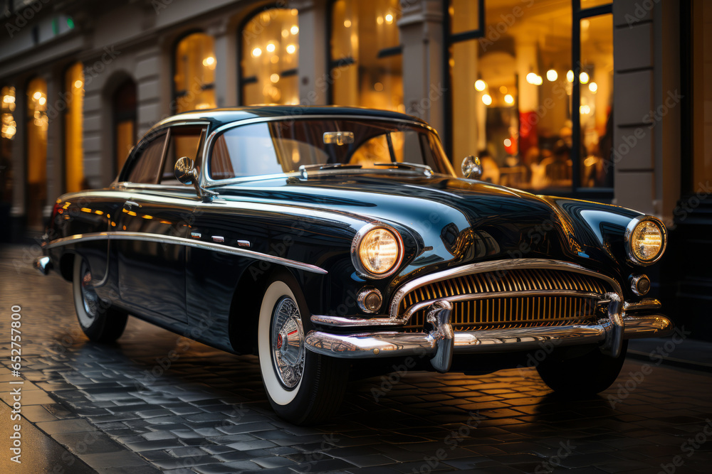  Timeless vintage car with a polished chrome grille, Generative AI - obrazy, fototapety, plakaty 