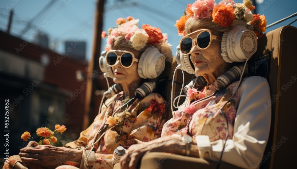 Fashionable and modern grandmothers are resting at a medical resort, Spa procedures of a woman for rejuvenation and life extension. Made in AI.	
 - obrazy, fototapety, plakaty 