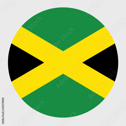 Vector illustration of flat round shaped of Jamaica flag. Official national flag in button icon shaped.