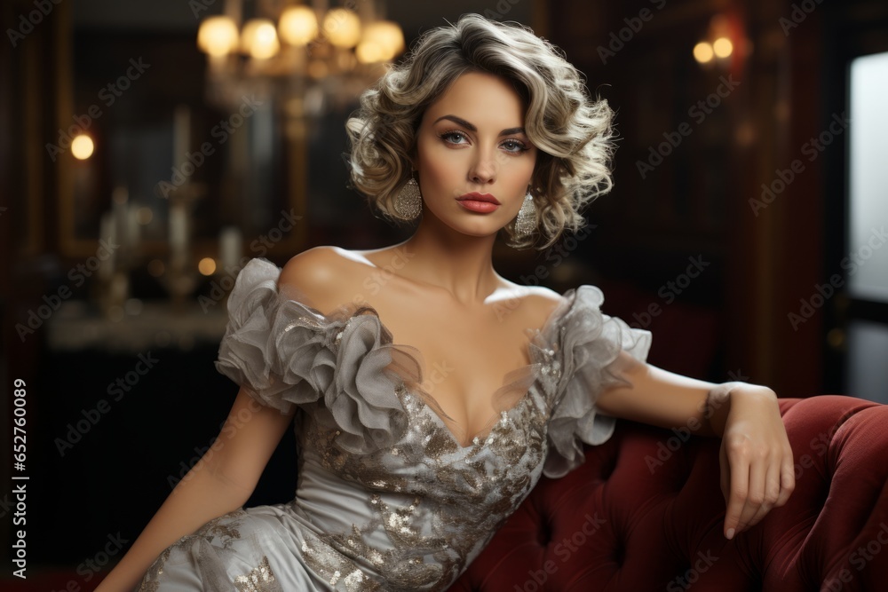 Naklejka premium Fashion model in a glamorous outfit, striking a confident pose, Generative AI