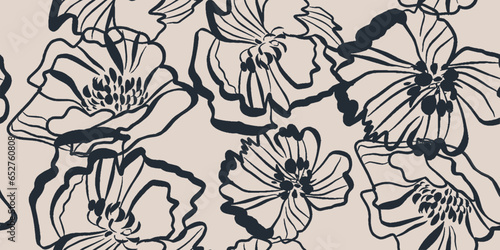 Seamless floral pattern beautiful flowers vector. Abstract pattern. Modern design template. Hand drawn style. 