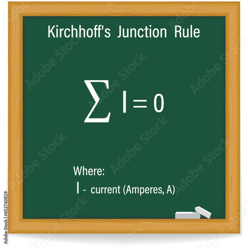 Kirchhoff's Junction Rule Formula on a green chalkboard. Education. Science. Formula. Vector illustration. photo