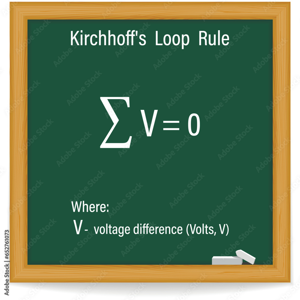 Kirchhoff's Loop Rule Formula On A Green Chalkboard. Education. Science Kirchhoff's Loop Rule Formula On A Green Chalkboard. Education. Science