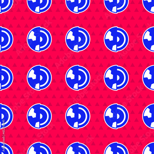 Blue Earth core structure crust icon isolated seamless pattern on red background. Vector