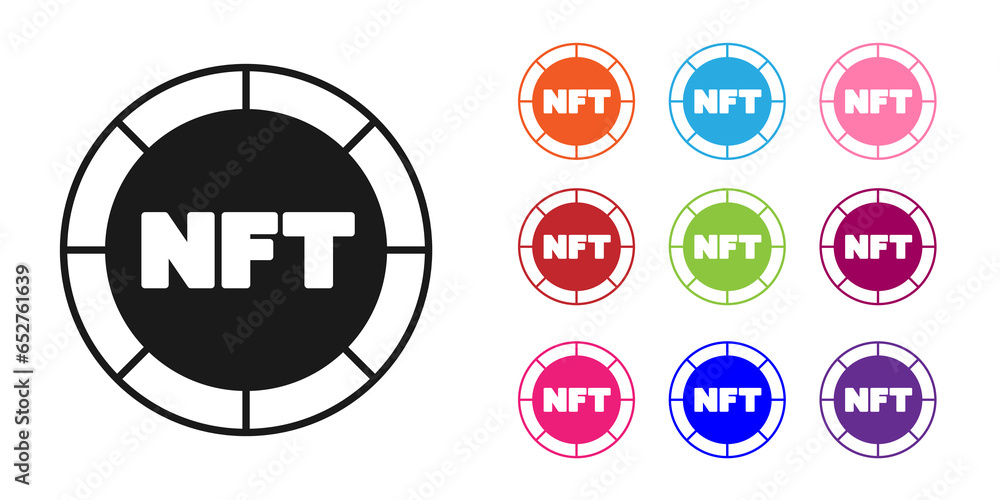 Black NFT Digital crypto art icon isolated on white background. Non fungible token. Set icons colorful. Vector Black NFT Digital crypto art icon isolated on white background. Non fungible token. Set icons colorful. Vector