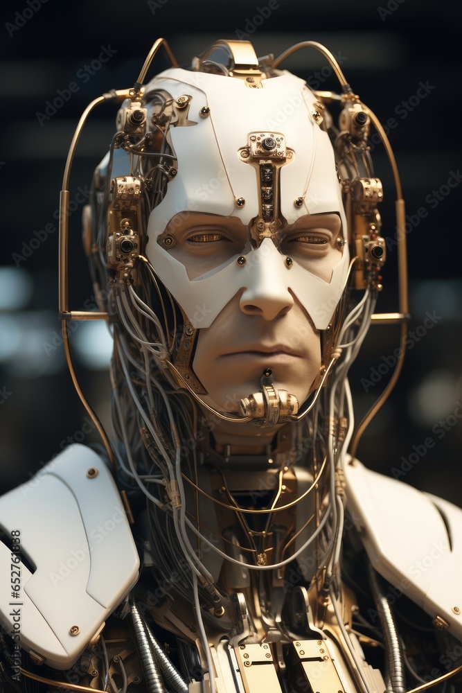 A robot man with a machine on his head. A robot man with a machine on his head.