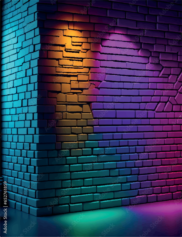 Vector background with brick wall illuminated by neon light Vector background with brick wall illuminated by neon light