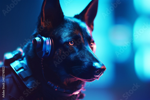 modern police dog, cyberpunk style photo