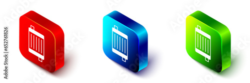 Isometric Car radiator cooling system icon isolated on white background. Red, blue and green square button. Vector
