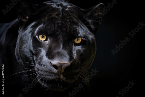 Portrait of Panther on black background. Generative Ai © tong2530