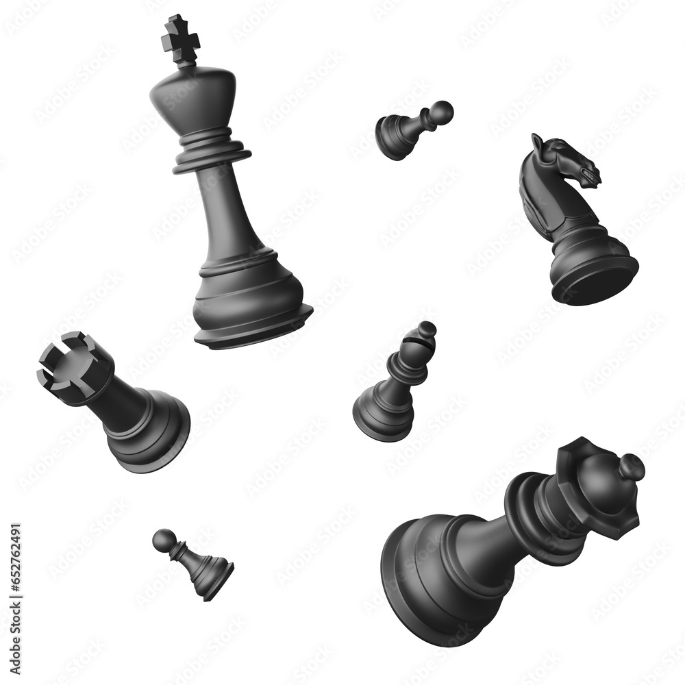 Fototapeta premium Black chess piece clipart flat design icon isolated on transparent background, 3D render chess and board game concept