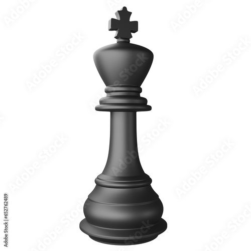 Black king chess piece clipart flat design icon isolated on transparent background, 3D render chess and board game concept
