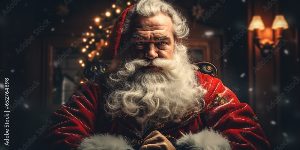 Santa Claus is terrible and has a horrible character. Bad Santa Claus. Generative AI. - obrazy, fototapety, plakaty 
