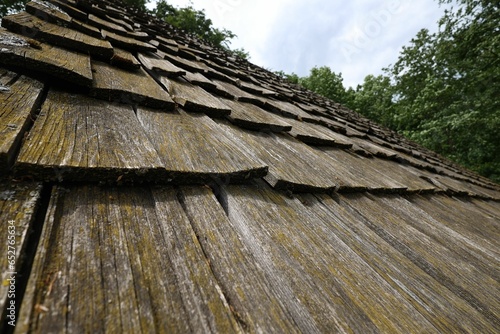 Traditional wooden roof tile of the old house
