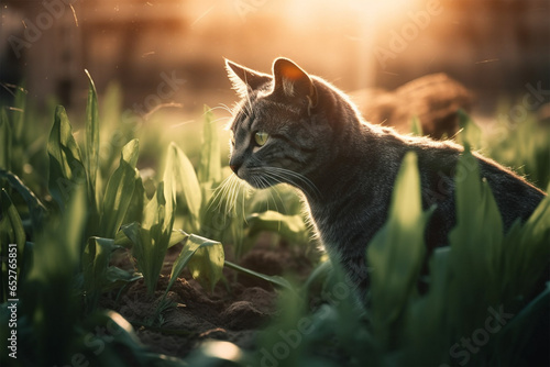 a cat in the vegetable garden