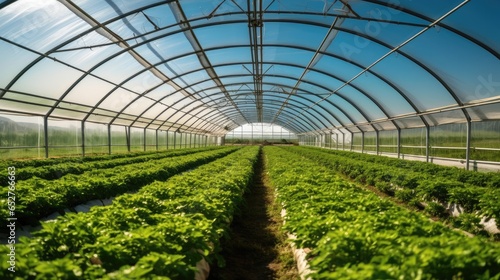 Green salad farm greenhouse, Hydroponic indoor vegetable plant.