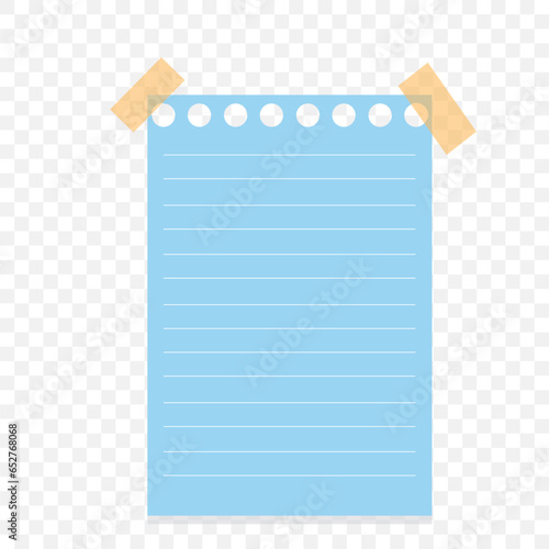 Vector illustration of a blue sticky note duct taped to transparent background