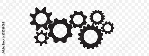 Vector illustration of various interconnecting gears and wheels on a transparent background