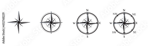 Vector illustration of cardinal compass symbols: North, South, East, West