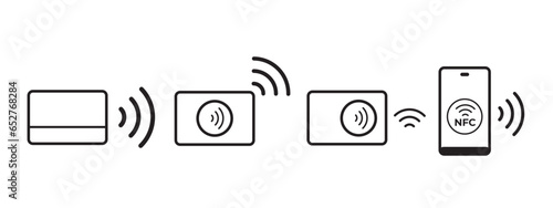 Vector design of NFC wireless payments icons isolated on a white background