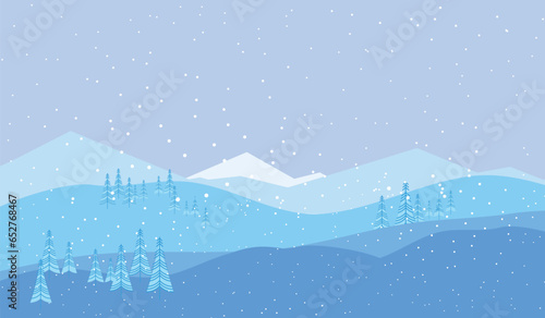 Flat lay vector design of snowy hills during the snowfall