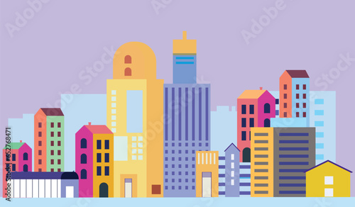 Vector design of a cityscape isolated on a purple background